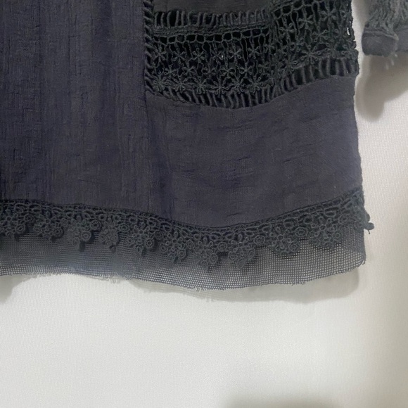 Anthropologie Meadow Rue EUC Tayrona charcoal grey lace boho prairie blouse S - Picture 3 of 5